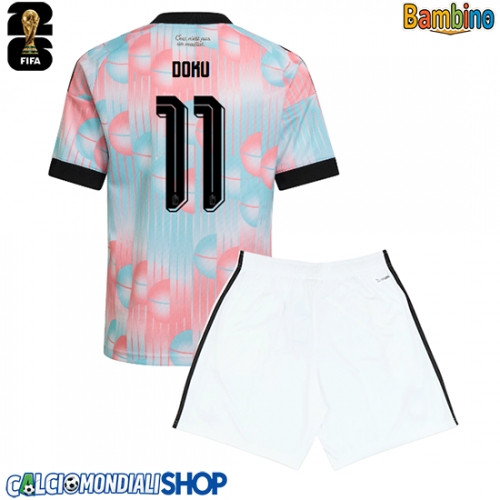 Maglie da calcio Belgio Jeremy Doku #11 Seconda Maglia Bambino Mondiali 2026  Manica Corta + Pantaloni corti)